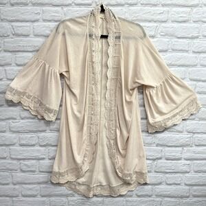 Crochet Lace Sheer Cardigan M Boho Cottagecore Festival Romantic Fairy Duster